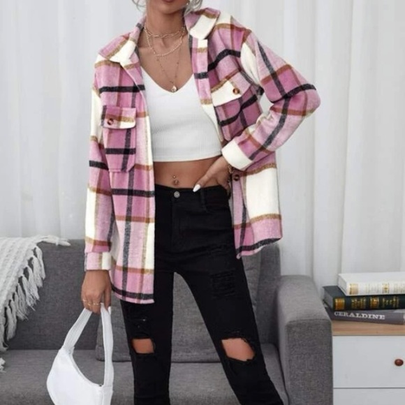 New flannel pink button down jacket or top - Picture 2 of 7